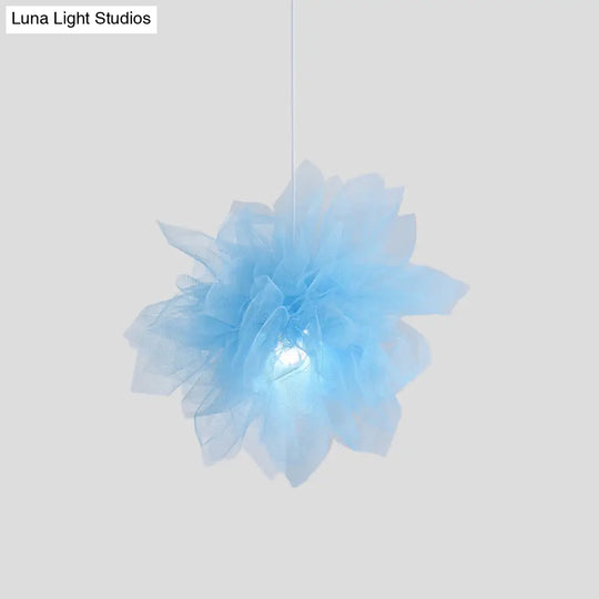 Sheer Flower Ceiling Pendant Light - Modern 1 18’/27’ Width White/Blue/Pink Suspended Lamp For