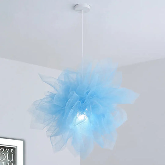 Sheer Flower Ceiling Pendant Light - Modern 1 18’/27’ Width White/Blue/Pink Suspended Lamp For