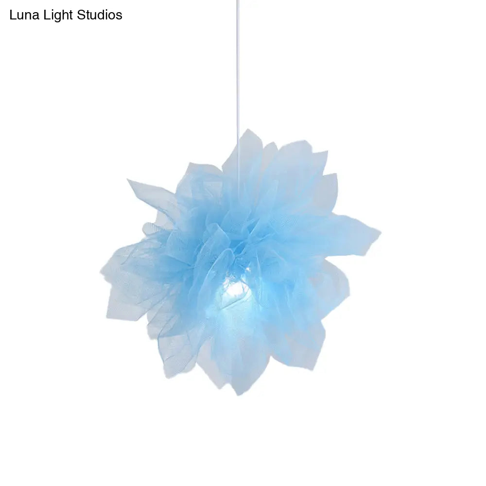 Sheer Flower Ceiling Pendant Light - Modern 1 18’/27’ Width White/Blue/Pink Suspended Lamp For