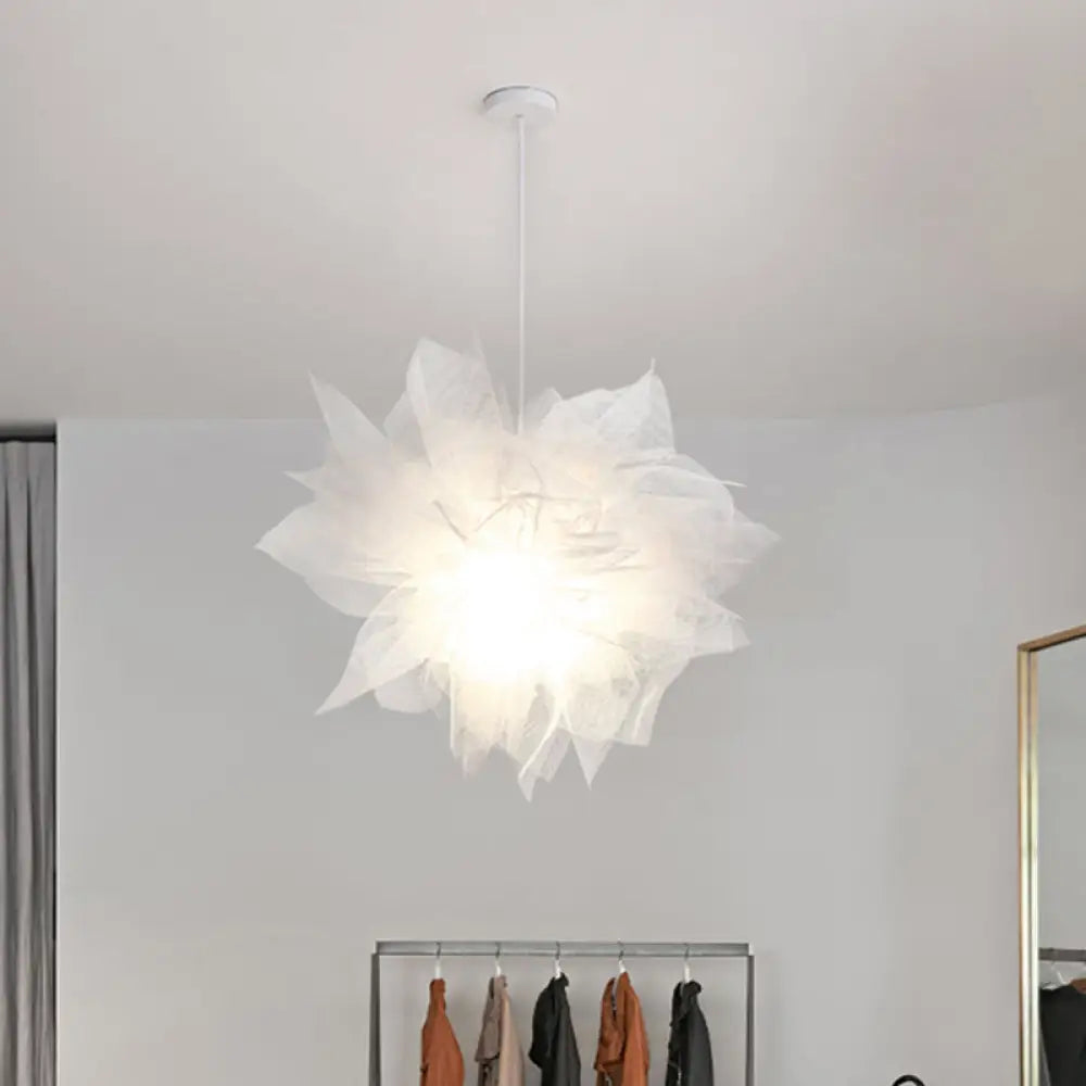 Sheer Flower Ceiling Pendant Light - Modern 1 18’/27’ Width White/Blue/Pink Suspended Lamp For