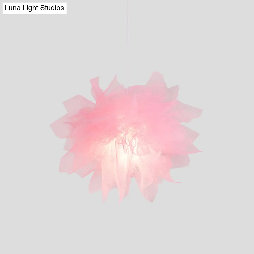 Sheer Flower Ceiling Pendant Light - Modern 1 18’/27’ Width White/Blue/Pink Suspended Lamp For