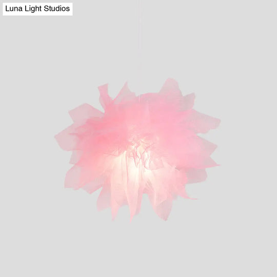 Sheer Flower Ceiling Pendant Light - Modern 1 18’/27’ Width White/Blue/Pink Suspended Lamp For