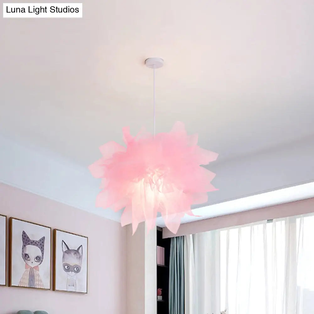 Sheer Flower Ceiling Pendant Light - Modern 1 18’/27’ Width White/Blue/Pink Suspended Lamp For