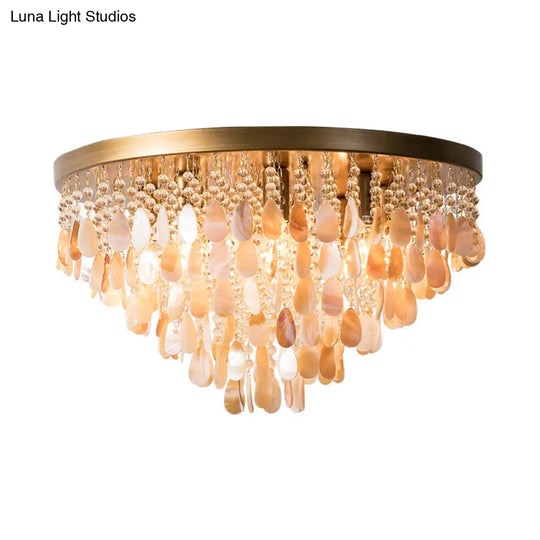 Shell And Crystal Flush Ceiling Light With Rustic Charm - 6/9 Lights For Living Room Black/Brass