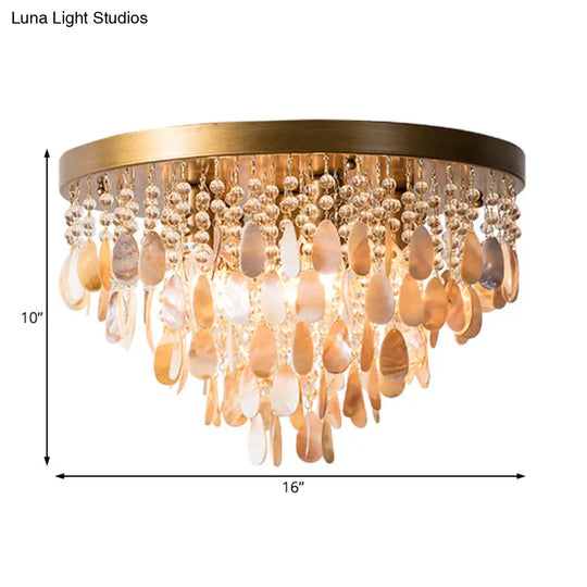 Shell And Crystal Flush Ceiling Light With Rustic Charm - 6/9 Lights For Living Room Black/Brass