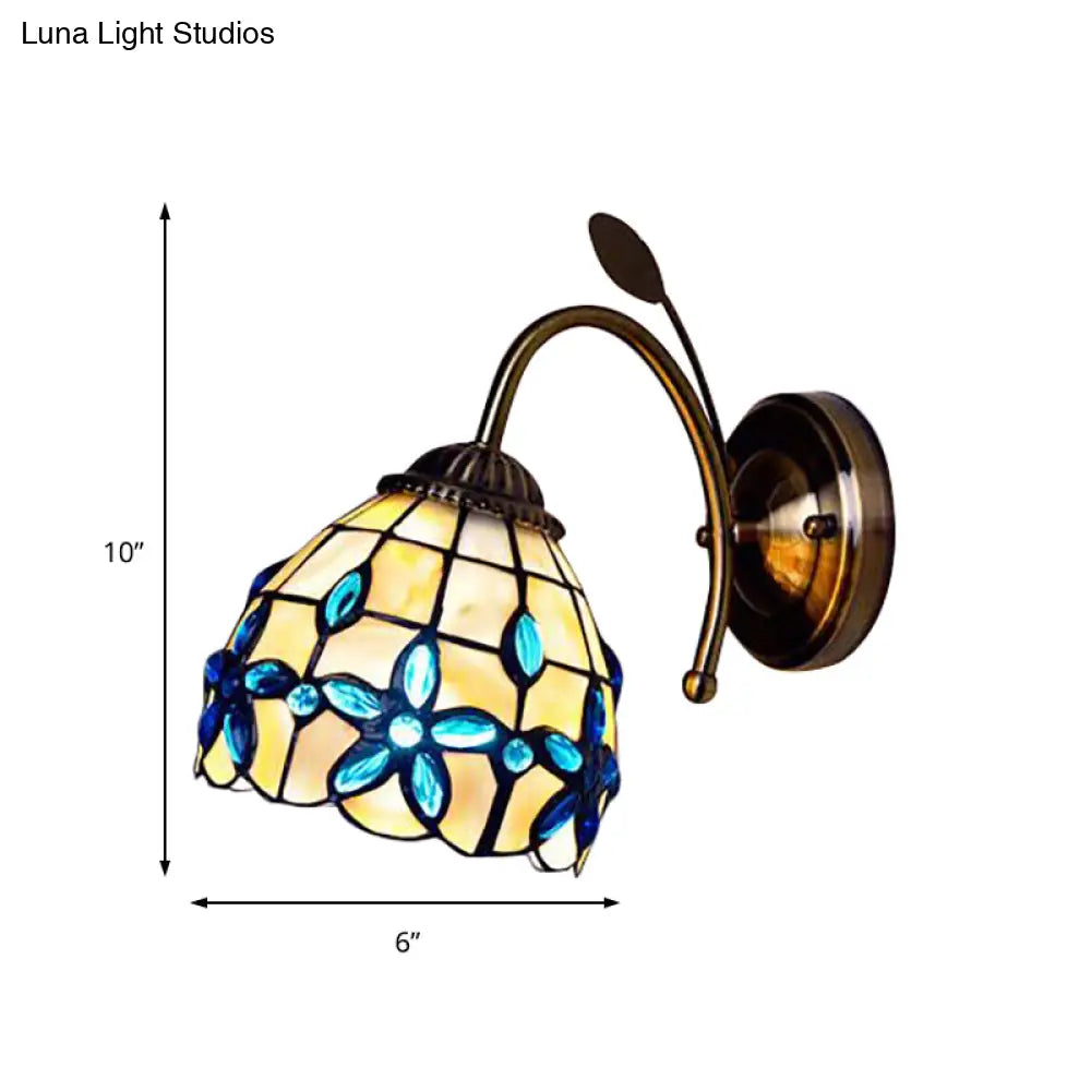 Shell Blossom Tiffany Wall Sconce With Leaf Single Bulb For Study Room - Light