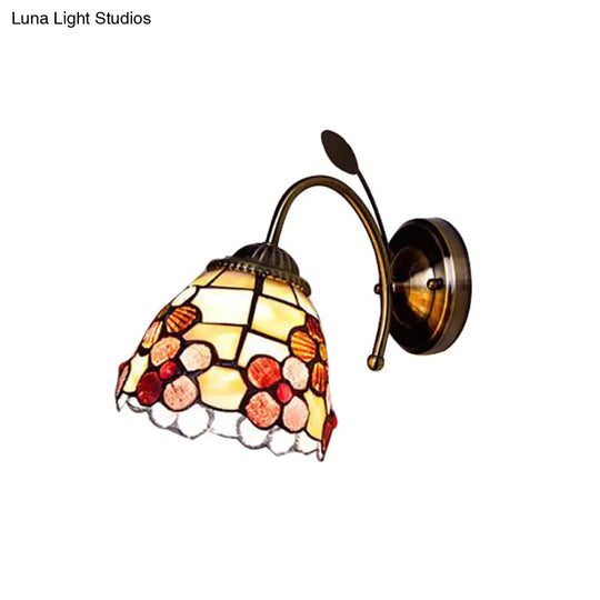 Shell Blossom Tiffany Wall Sconce With Leaf Single Bulb For Study Room - Light