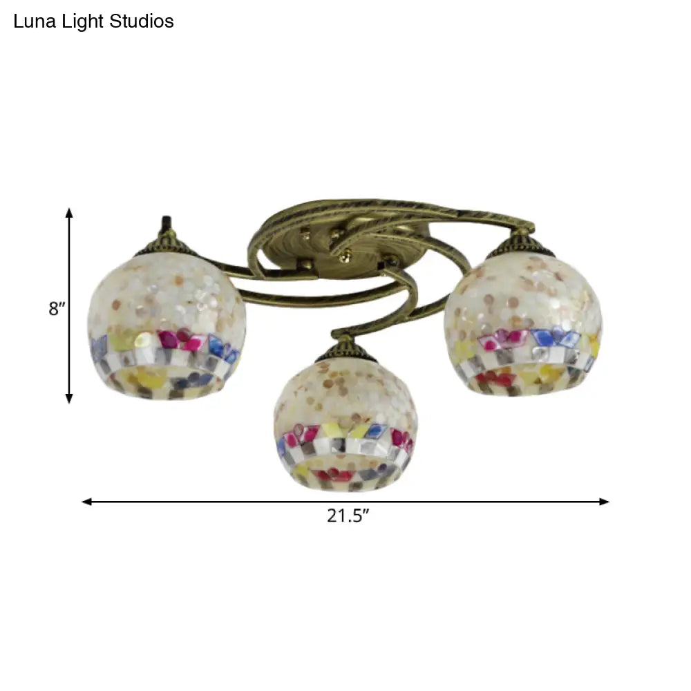 Shell Globe Semi Flush Ceiling Light - Mediterranean Style White/Colorful Lighting Fixture For