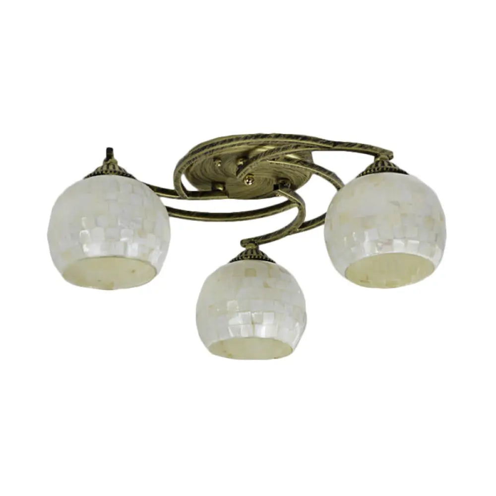 Shell Globe Semi Flush Ceiling Light - Mediterranean Style White/Colorful Lighting Fixture For