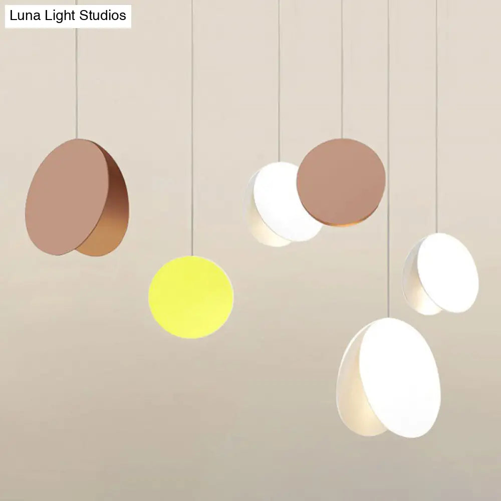 Round Pendant Lamp With Shell-Inspired Design And Macaron Style Metal Finish Perfect For Modern