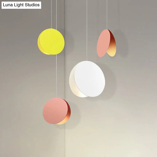 Round Pendant Lamp With Shell-Inspired Design And Macaron Style Metal Finish Perfect For Modern