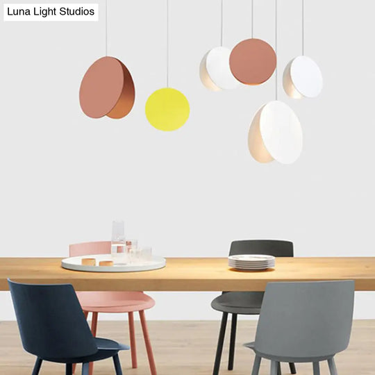 Round Pendant Lamp With Shell-Inspired Design And Macaron Style Metal Finish Perfect For Modern