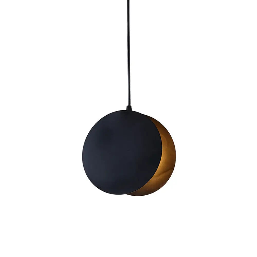 Shell-Inspired Round Pendant Lamp - Macaron Style Metal 1-Light Ceiling Light Black / 8’