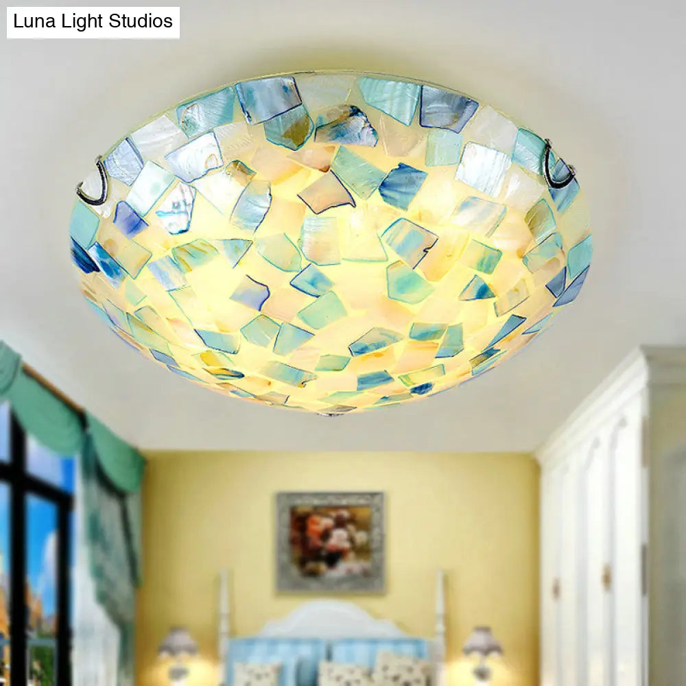 Shell Mosaic Flush Ceiling Light Tiffany Style Mount Lighting Fixture For Bedroom