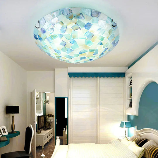 Shell Mosaic Flush Ceiling Light Tiffany Style Mount Lighting Fixture For Bedroom Blue / 12’