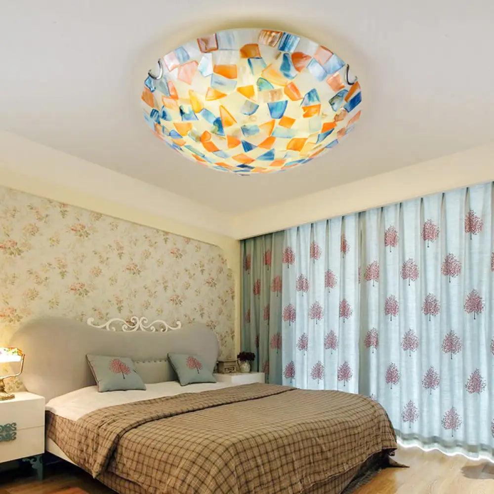 Shell Mosaic Flush Ceiling Light Tiffany Style Mount Lighting Fixture For Bedroom Orange / 12’