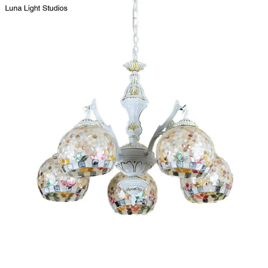 Shell Mosaic Pendant Chandelier - White Tiffany Design 5/9/11 Lights Ideal For Living Room Ceiling