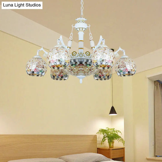 Shell Mosaic Pendant Chandelier - White Tiffany Design 5/9/11 Lights Ideal For Living Room Ceiling