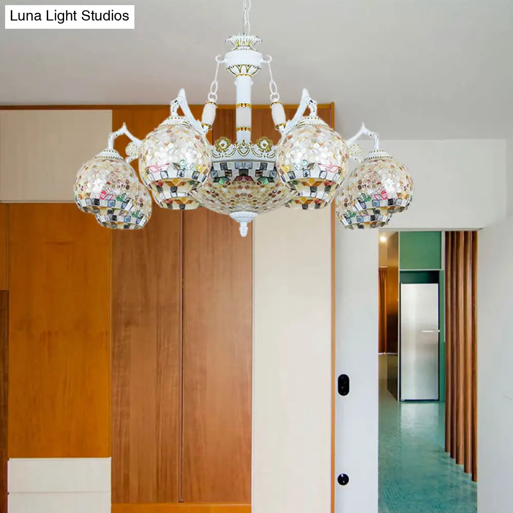 White Tiffany Shell Pendant Chandelier - 5/9/11 Lights Suspension Lamp For Living Room