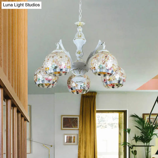 White Tiffany Shell Pendant Chandelier - 5/9/11 Lights Suspension Lamp For Living Room