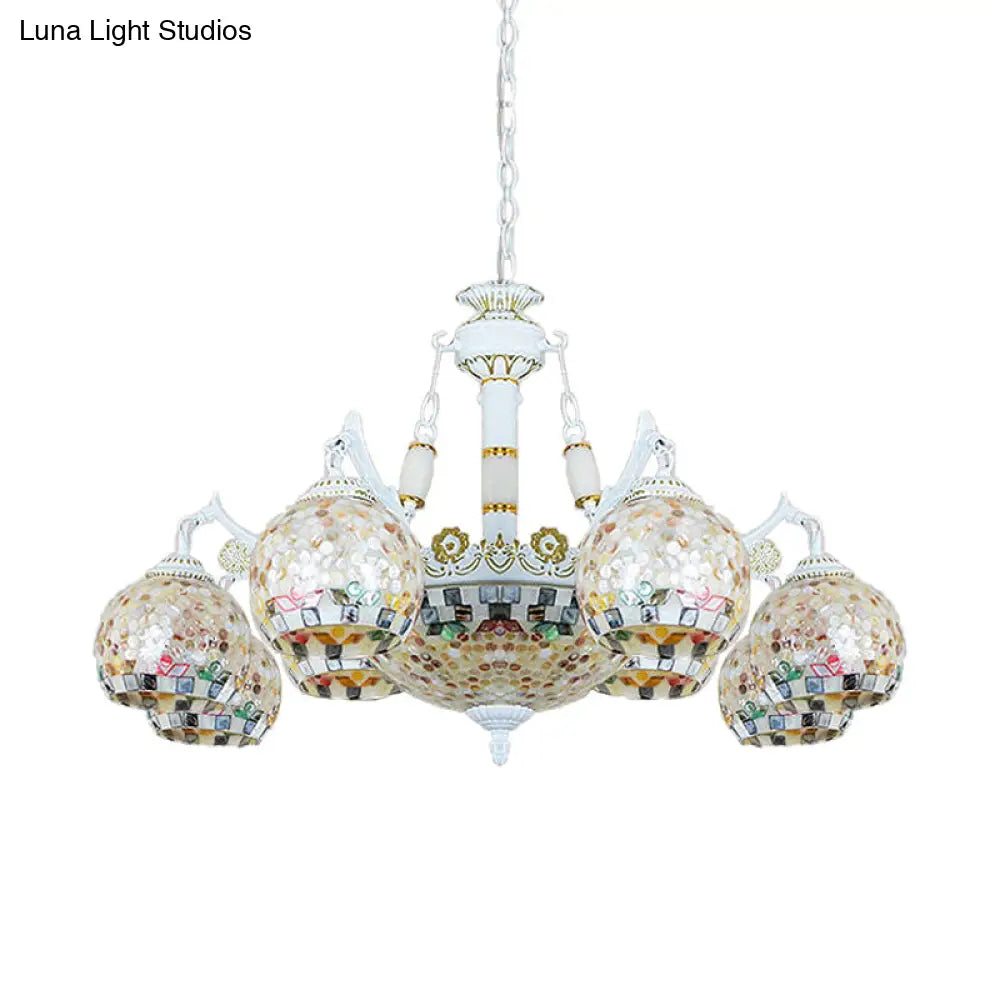 Shell Mosaic Pendant Chandelier - White Tiffany Design 5/9/11 Lights Ideal For Living Room Ceiling