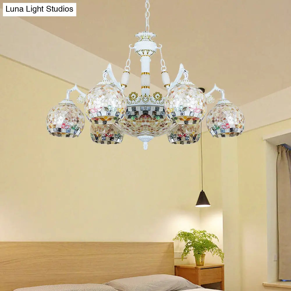 White Tiffany Shell Pendant Chandelier - 5/9/11 Lights Suspension Lamp For Living Room