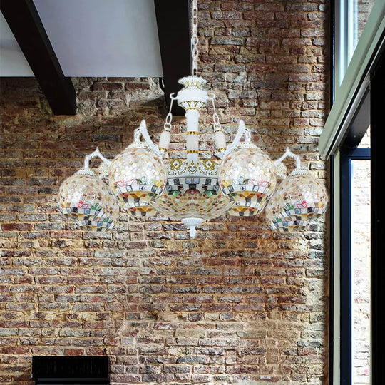 Shell Mosaic Pendant Chandelier - White Tiffany Design 5/9/11 Lights Ideal For Living Room Ceiling