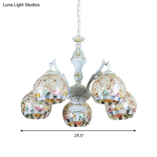 White Tiffany Shell Pendant Chandelier - 5/9/11 Lights Suspension Lamp For Living Room