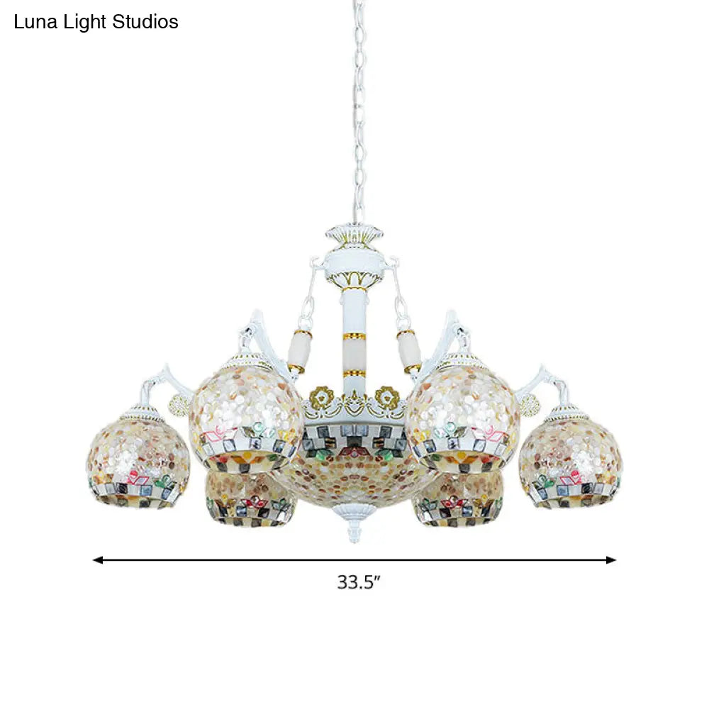 White Tiffany Shell Pendant Chandelier - 5/9/11 Lights Suspension Lamp For Living Room