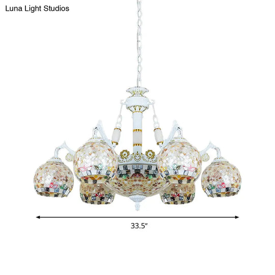 White Tiffany Shell Pendant Chandelier - 5/9/11 Lights Suspension Lamp For Living Room