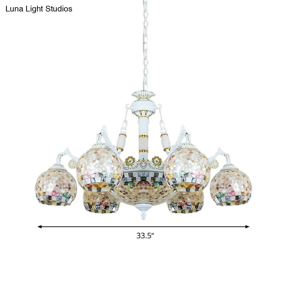 Shell Mosaic Pendant Chandelier - White Tiffany Design 5/9/11 Lights Ideal For Living Room Ceiling