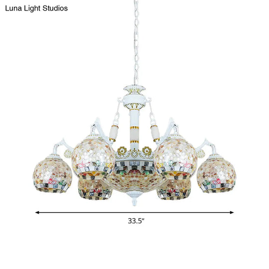 Shell Mosaic Pendant Chandelier - White Tiffany Design 5/9/11 Lights Ideal For Living Room Ceiling