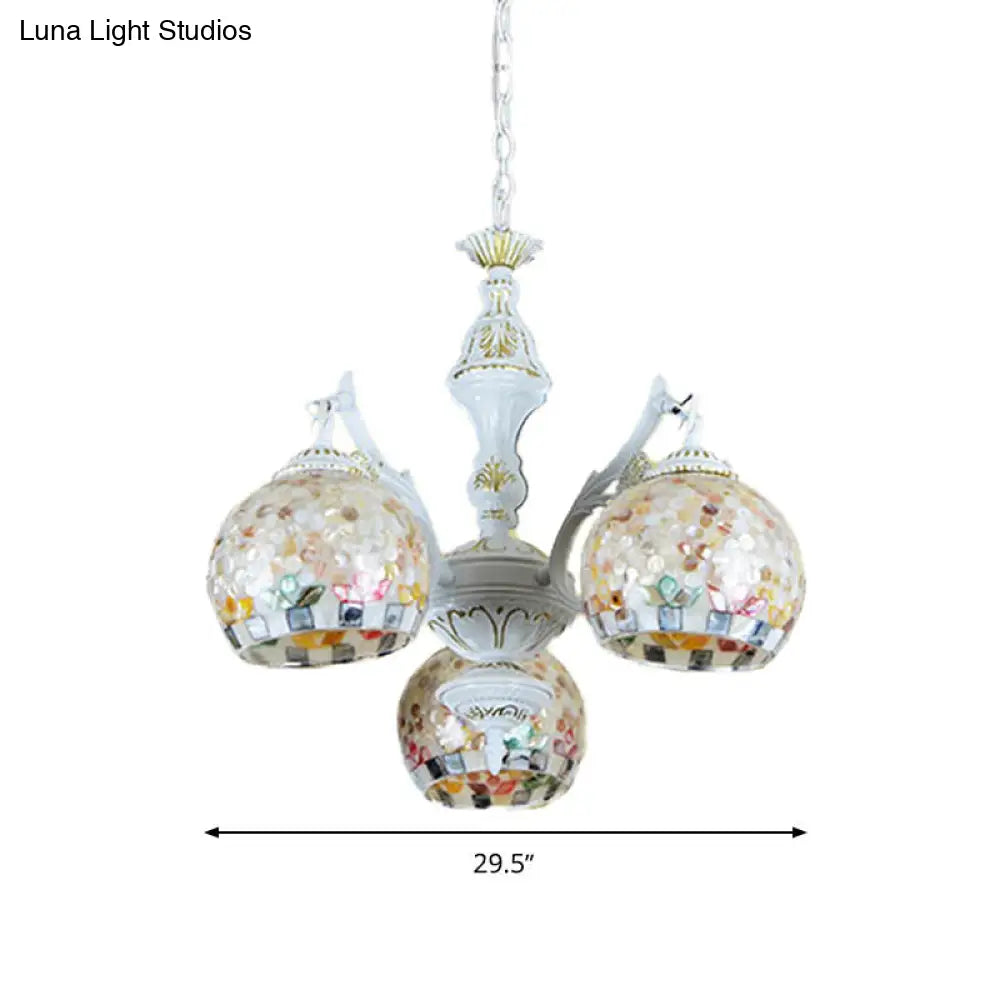 White Tiffany Shell Pendant Chandelier - 5/9/11 Lights Suspension Lamp For Living Room