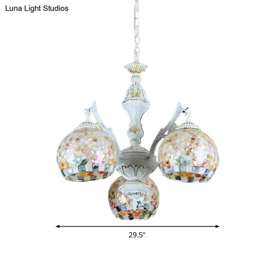 White Tiffany Shell Pendant Chandelier - 5/9/11 Lights Suspension Lamp For Living Room