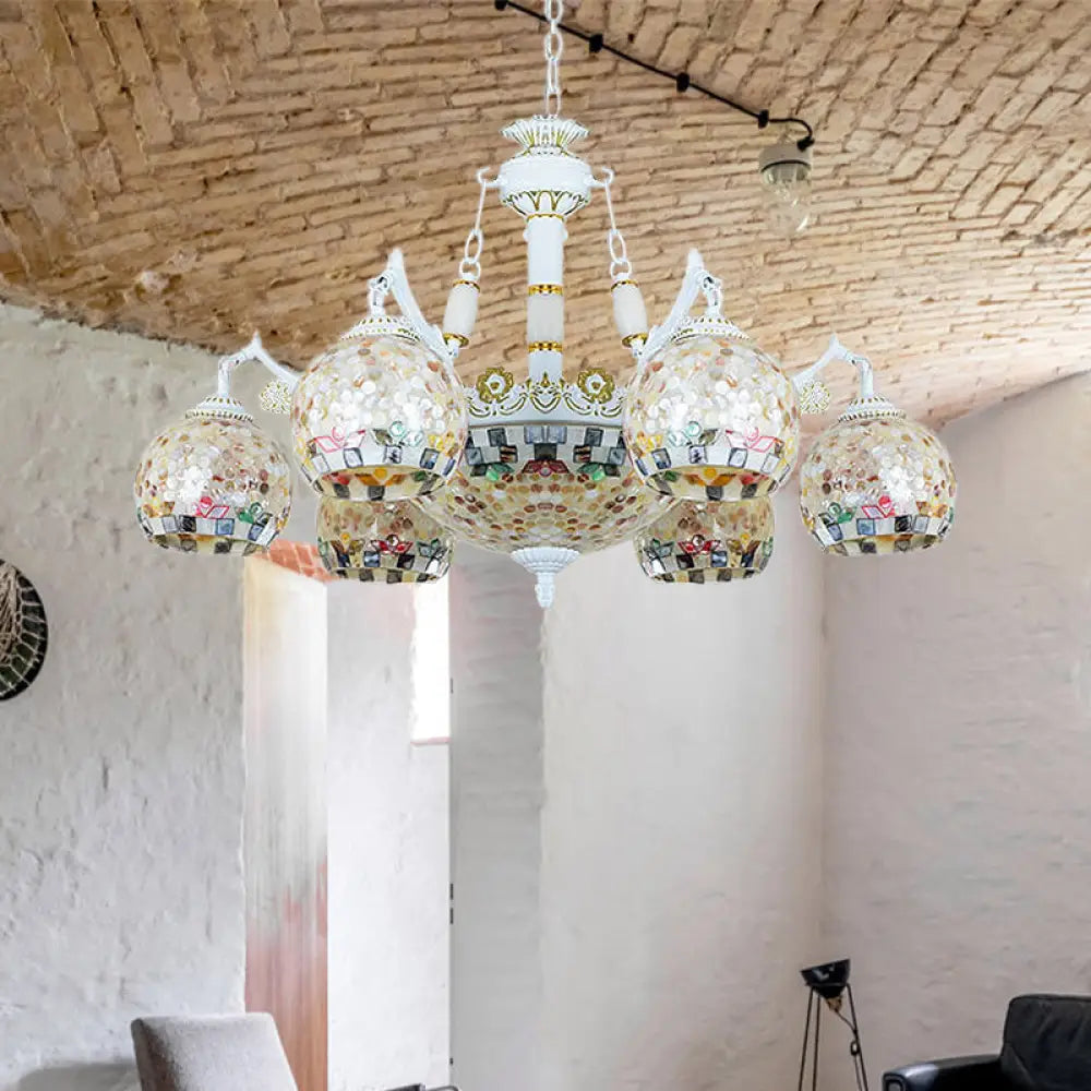 Shell Mosaic Pendant Chandelier - White Tiffany Design 5/9/11 Lights Ideal For Living Room Ceiling