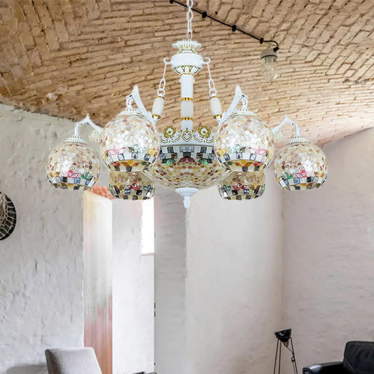 Shell Mosaic Pendant Chandelier - White Tiffany Design 5/9/11 Lights Ideal For Living Room Ceiling