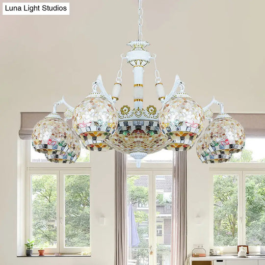 White Tiffany Shell Pendant Chandelier - 5/9/11 Lights Suspension Lamp For Living Room