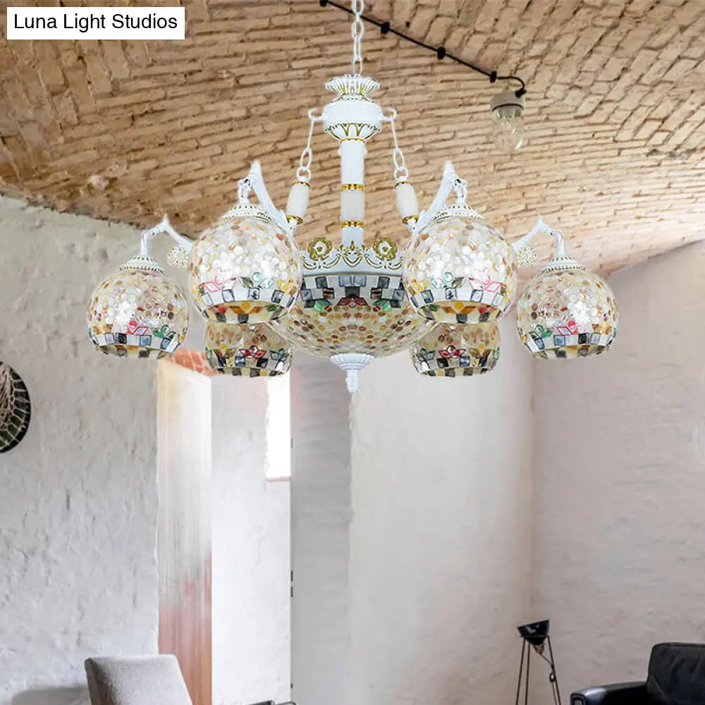 White Tiffany Shell Pendant Chandelier - 5/9/11 Lights Suspension Lamp For Living Room 9 /