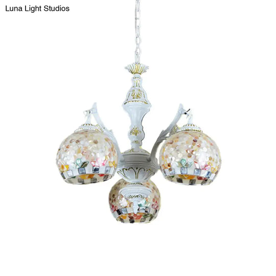 White Tiffany Shell Pendant Chandelier - 5/9/11 Lights Suspension Lamp For Living Room