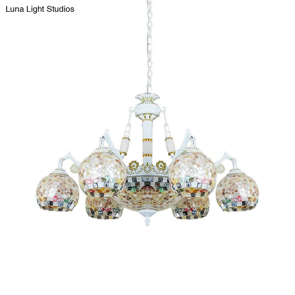 White Tiffany Shell Pendant Chandelier - 5/9/11 Lights Suspension Lamp For Living Room