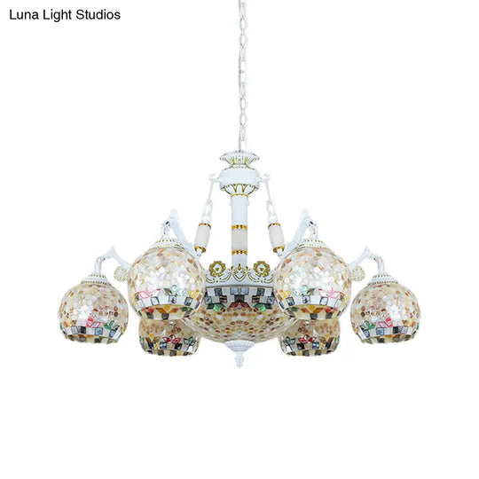 White Tiffany Shell Pendant Chandelier - 5/9/11 Lights Suspension Lamp For Living Room