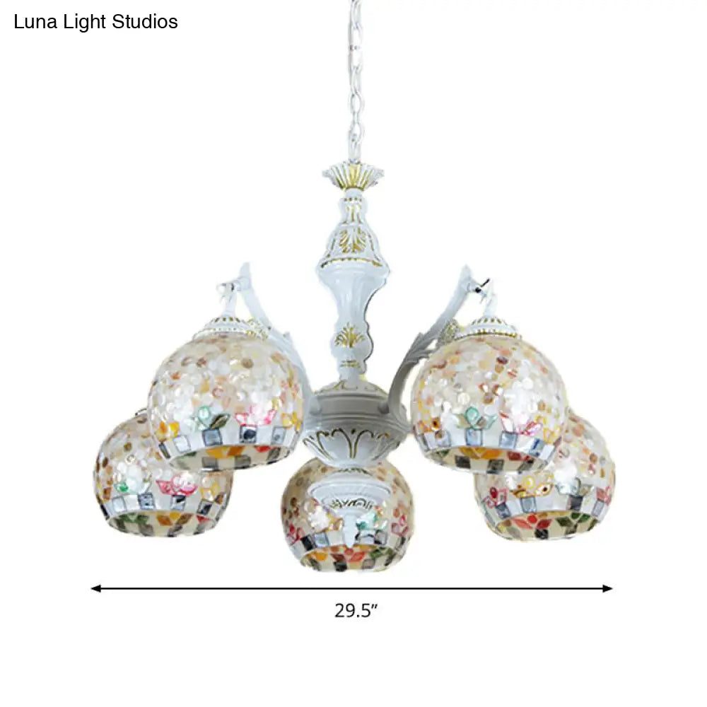 Shell Mosaic Pendant Chandelier - White Tiffany Design 5/9/11 Lights Ideal For Living Room Ceiling