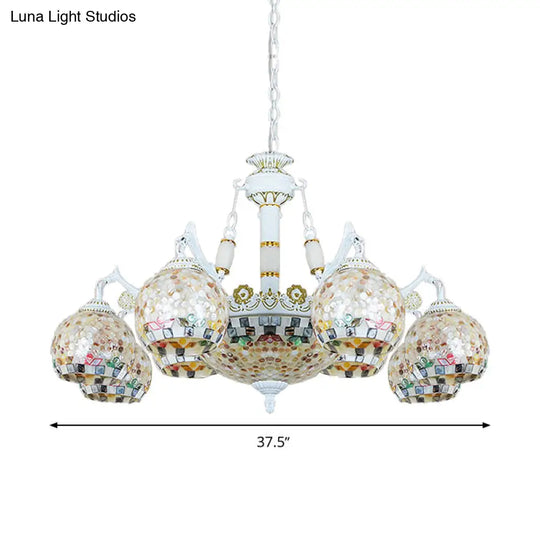 Shell Mosaic Pendant Chandelier - White Tiffany Design 5/9/11 Lights Ideal For Living Room Ceiling