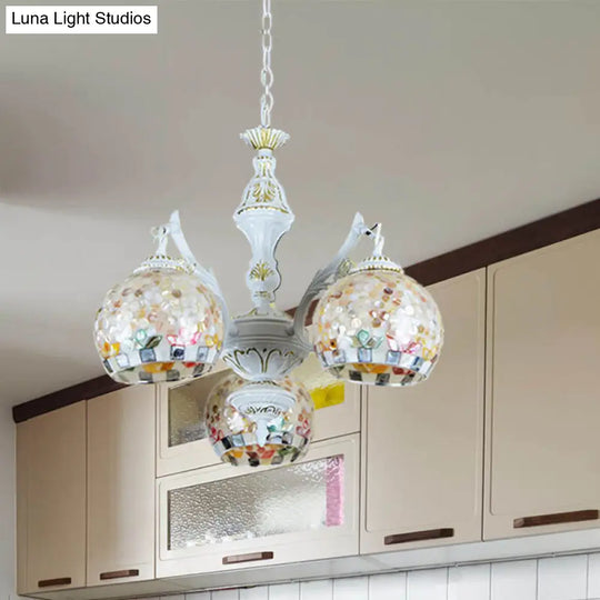 White Tiffany Shell Pendant Chandelier - 5/9/11 Lights Suspension Lamp For Living Room 3 /