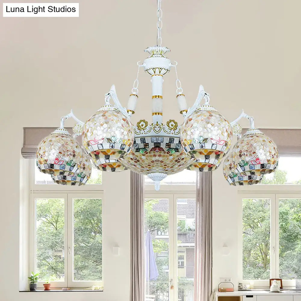 Shell Mosaic Pendant Chandelier - White Tiffany Design 5/9/11 Lights Ideal For Living Room Ceiling