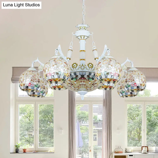 Shell Mosaic Pendant Chandelier - White Tiffany Design 5/9/11 Lights Ideal For Living Room Ceiling