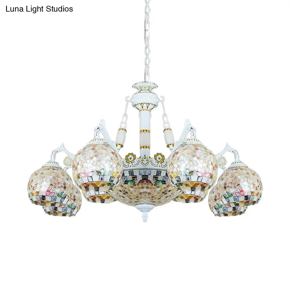 White Tiffany Shell Pendant Chandelier - 5/9/11 Lights Suspension Lamp For Living Room