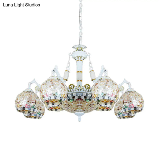 White Tiffany Shell Pendant Chandelier - 5/9/11 Lights Suspension Lamp For Living Room