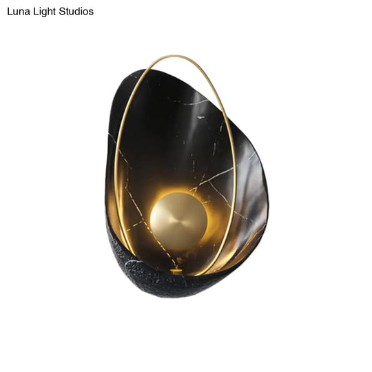 Shell Resin Art Led Wall Sconce Light For Living Room With Metallic Ellipse