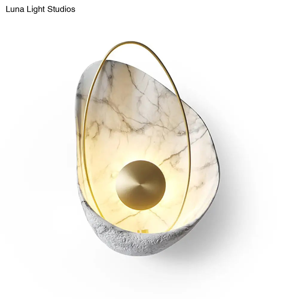 Shell Resin Art Led Wall Sconce Light For Living Room With Metallic Ellipse